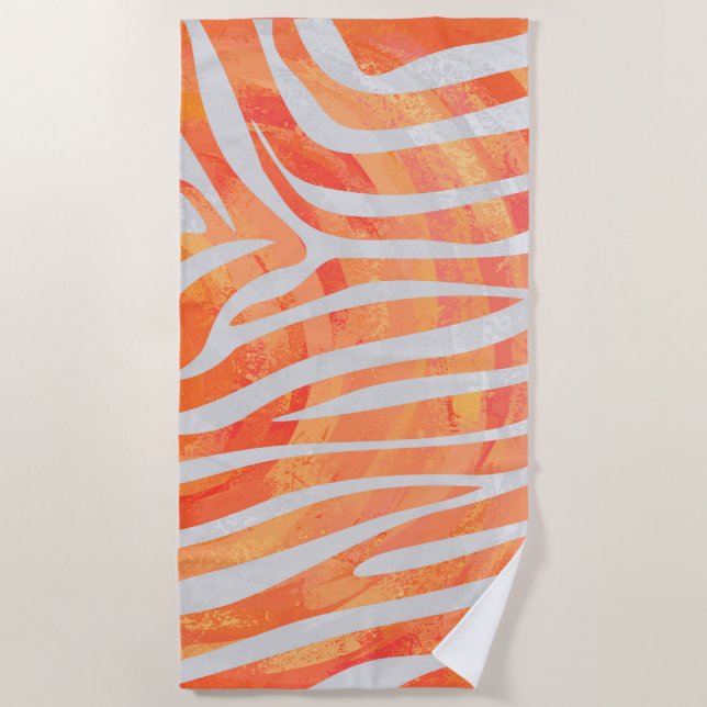 Orange and White Zebra Beach Towel (Front)