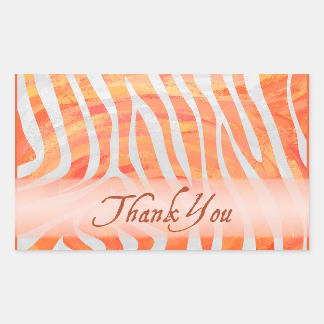 Orange and White Zebra Pattern Thank You Rectangular Sticker (Front)
