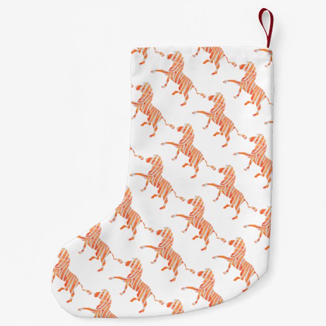 Orange and White Zebra Silhouette Small Christmas Stocking (Back)