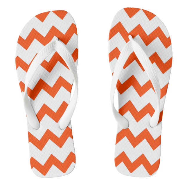 Orange and white zigzag chevron design pastel thongs (Footbed)