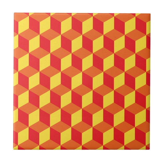 Orange and Yellow 3d Cube Geometric Pattern Tile (Front)