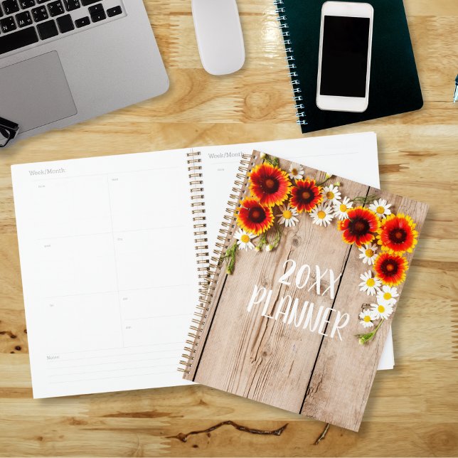 Orange and Yellow Chamomile Flowers On Rustic Wood Planner (Creator Uploaded)