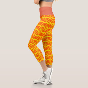 Orange and Yellow Chevron Pattern Design Capri Leggings
