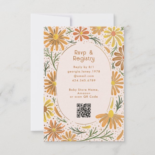 Orange and Yellow Daisies Baby Shower RSVP Card (Front)