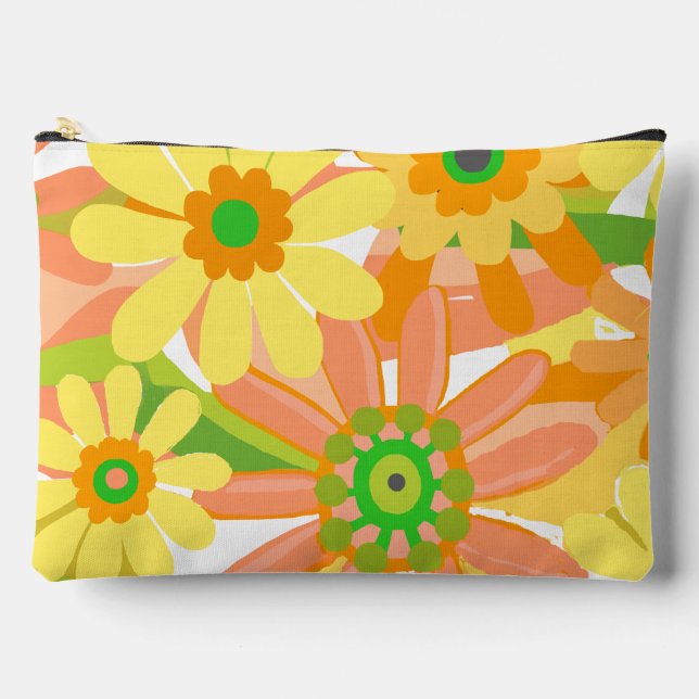 Orange and Yellow Floral Accessory Pouch (Front)