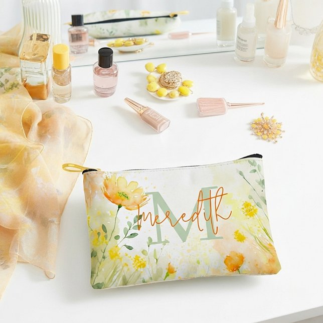 Orange and yellow floral personalised accessory pouch (Creator Uploaded)
