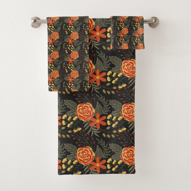 Orange and yellow flowers pattern Bath Towel Set (Insitu)