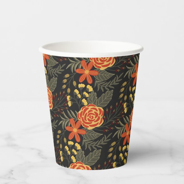 Orange and yellow flowers pattern Paper Cups  (Front)