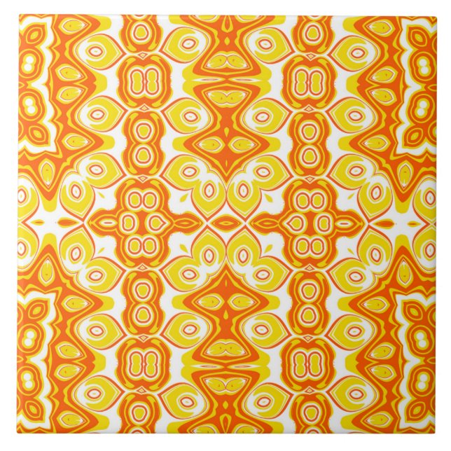 Orange and Yellow Geometric Pattern Ceramic Tile (Front)