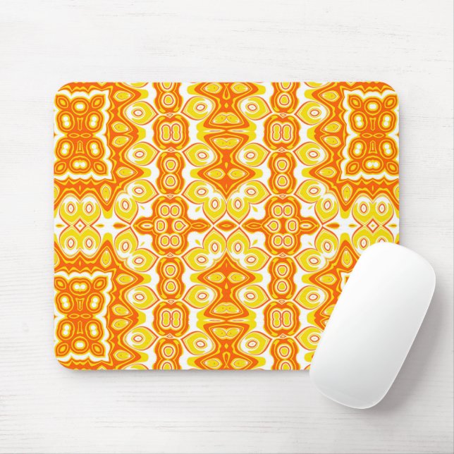 Orange and Yellow Geometric Pattern Mouse Pad (With Mouse)