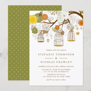 Orange and Yellow Hanging Birdcages Wedding Invitation