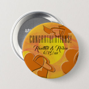 Orange and Yellow Heart Background Heart Outline 7.5 Cm Round Badge