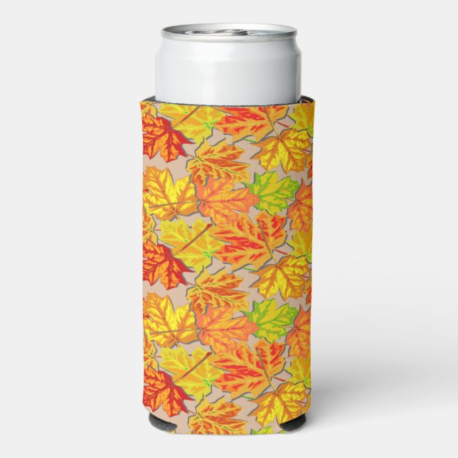 Orange and yellow leaves on pink seltzer can cooler (Seltzer Back)