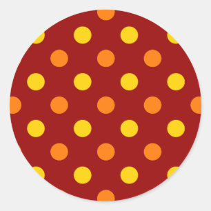 Orange and Yellow Polka Dots On Red Classic Round Sticker
