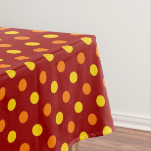 Orange and Yellow Polka Dots On Red Tablecloth