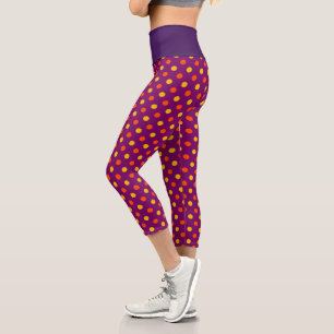 Orange and Yellow Polka Dots Purple Capri Leggings