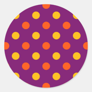 Orange and Yellow Polka Dots Purple Classic Round Sticker