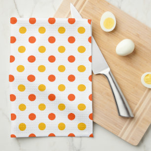 Orange and Yellow Polka Dots White Tea Towel