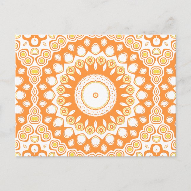 Orange and Yellow Radiant Mandala Pattern Postcard (Front)