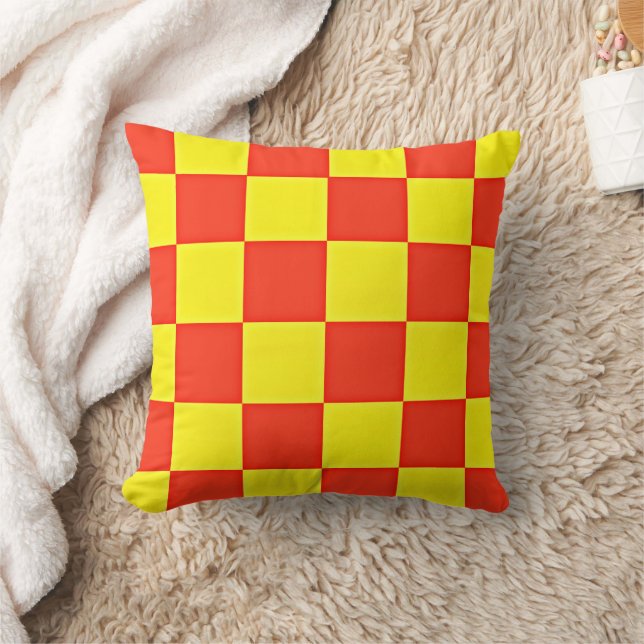 Orange and Yellow Retro Style Chequered Cushion (Blanket)