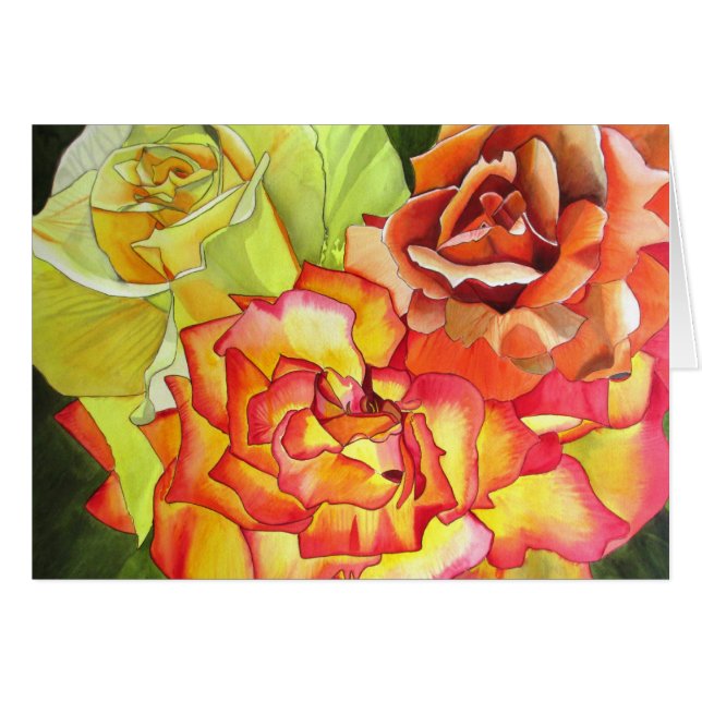 Orange and Yellow Rose watercolor original art (Front Horizontal)