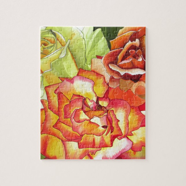 Orange and Yellow roses watercolor art Jigsaw Puzzle (Vertical)