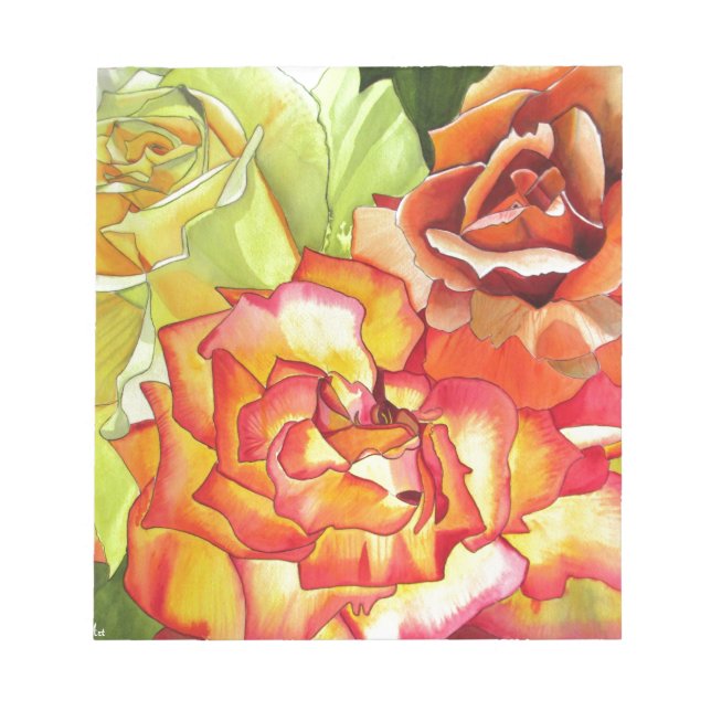 Orange and Yellow roses watercolor art Notepad (Front)