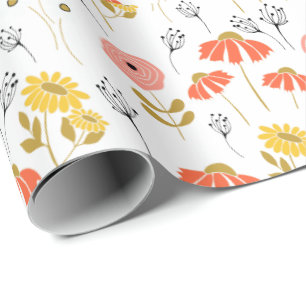 orange and yellow summer floral pattern wrapping paper