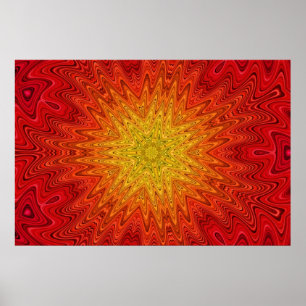 Orange and Yellow Sun/Star/Heart Mandala Poster