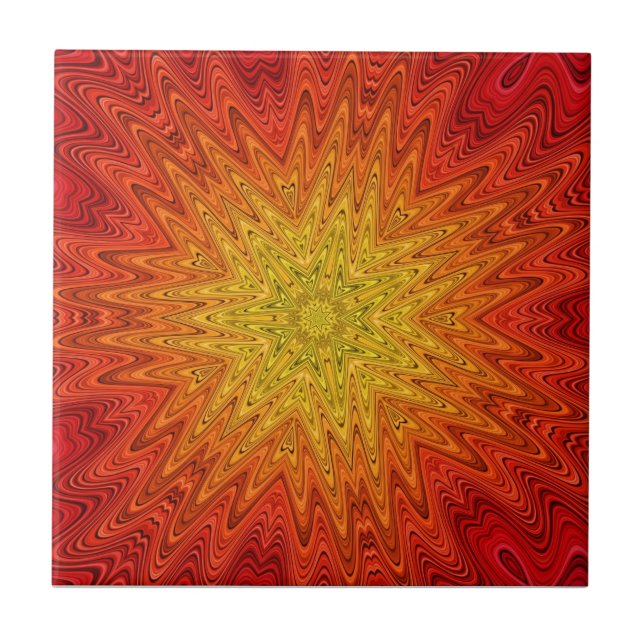 Orange and Yellow Sun/Star/Heart Mandala Tile (Front)