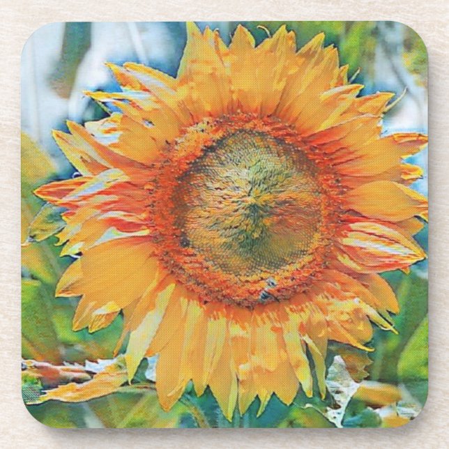  Orange and yellow sunflower Hard plastic coaster (Front)