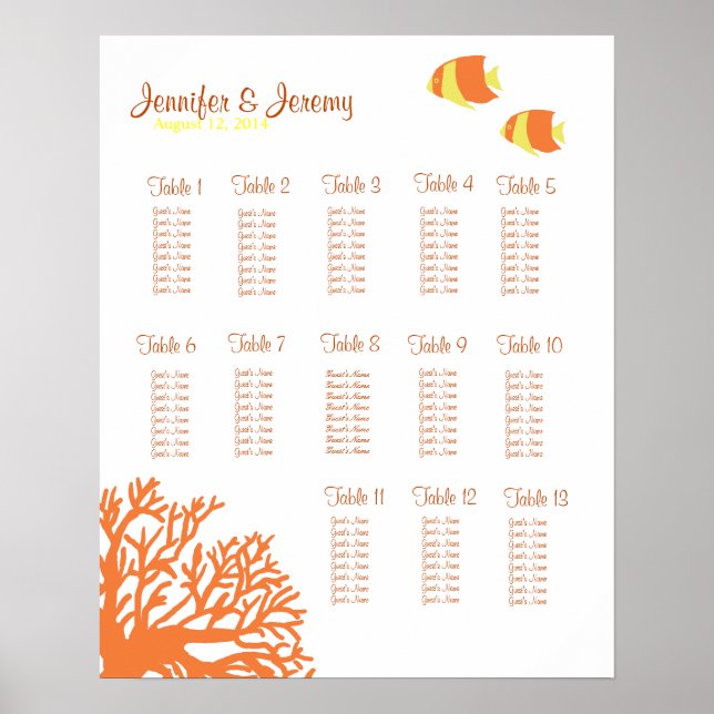 Orange and Yellow Tropical Fish Seating Chart (Front)
