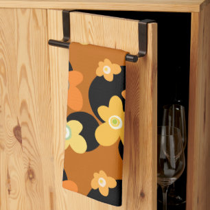 orange and yellow vintage flowers tea towel