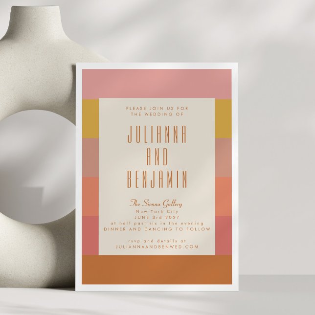 Orange and Yellow Warm Stripes Geometric Wedding Invitation (Creator Uploaded)
