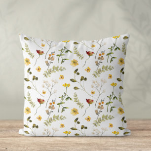 Orange and Yellow Watercolor Wildflowers Cushion