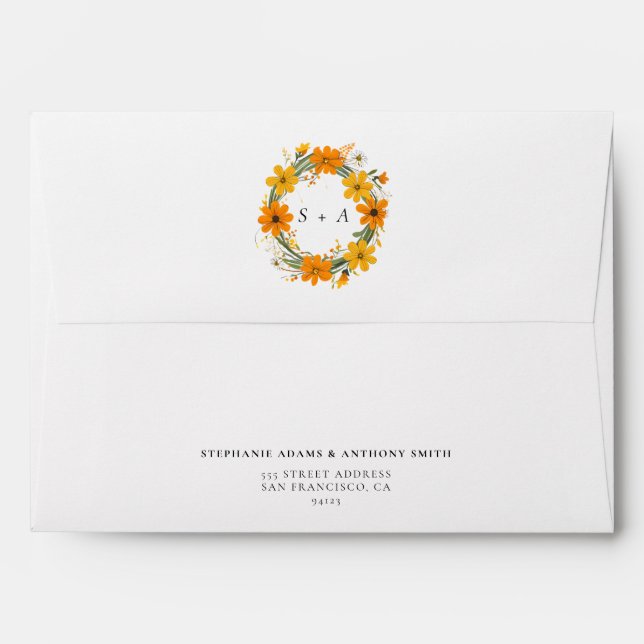 Orange and Yellow Wild Flowers Wreath Wedding Envelope (Back (Top Flap))