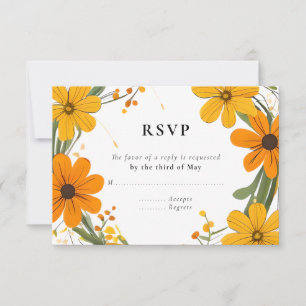 Orange and Yellow Wild Flowers Wreath Wedding RSVP Card