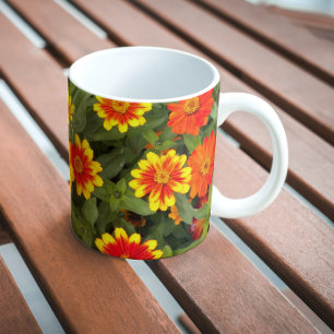 Orange and Yellow Zinnias Floral Mug