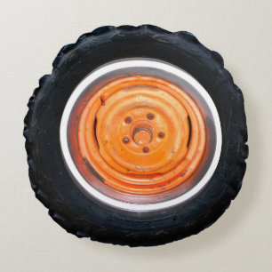 orange antique car flat tire round cushion