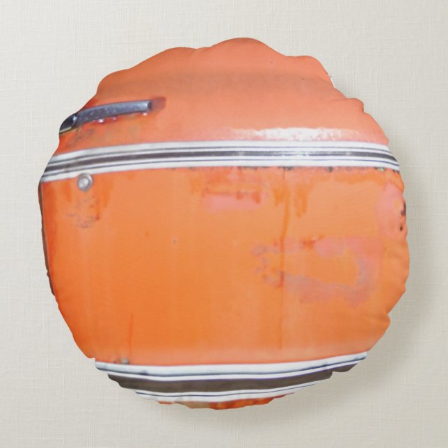 orange antique car silver trim round cushion (Back)