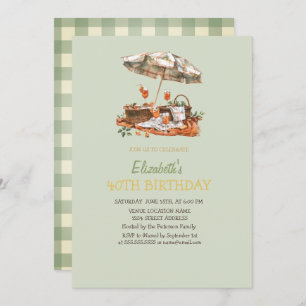 Orange Aperol Green Plaid Picnic 40TH Birthday  Invitation