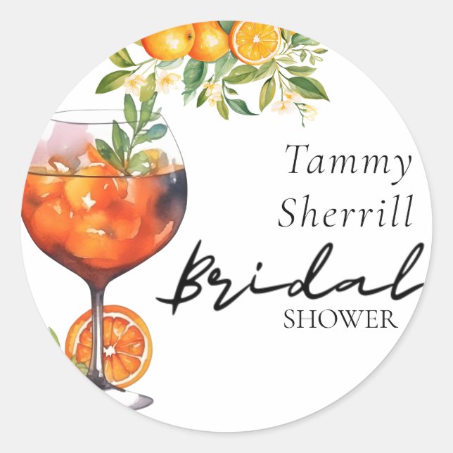 Orange Aperol Spritz Coctail Bridal Shower  Classic Round Sticker (Front)