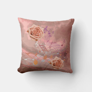 Orange & Apricot Roses & Music Notes Square Pillow