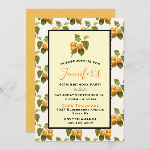 Orange Apricots Watercolor Pattern Birthday Invitation