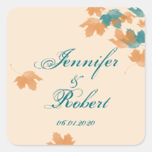 Orange Aqua Autumn Maple Leaf Envelope Seal