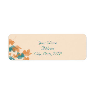 Orange Aqua Autumn Maple Leaf Return Address Label