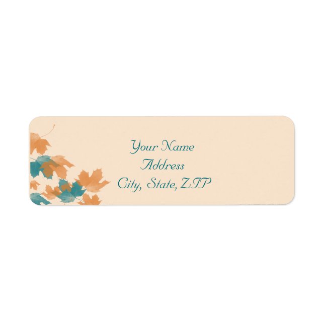 Orange Aqua Autumn Maple Leaf Return Address Label (Front)