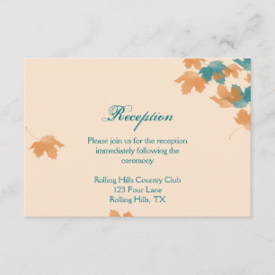 Orange Aqua Autumn Maple Leaf Wedding Reception Enclosure Card