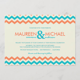 Orange & Aqua Chevron ZigZag Wedding Invitations