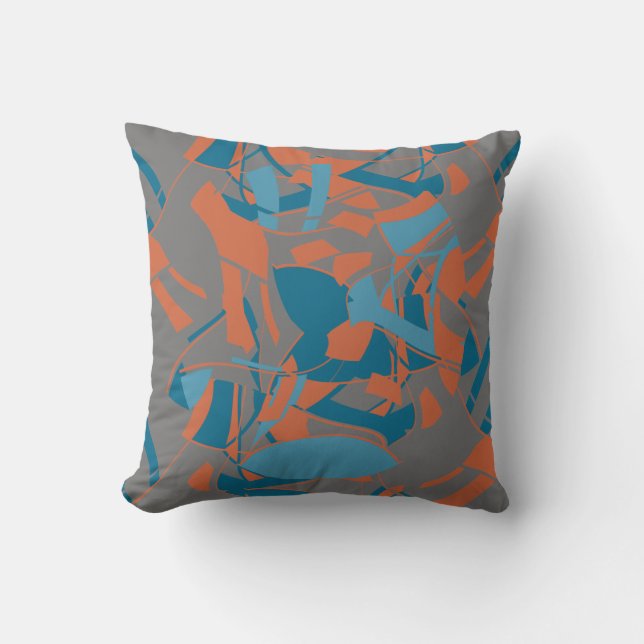 Orange Aqua Turquoise Swirling Design on Charcoal Cushion (Front)